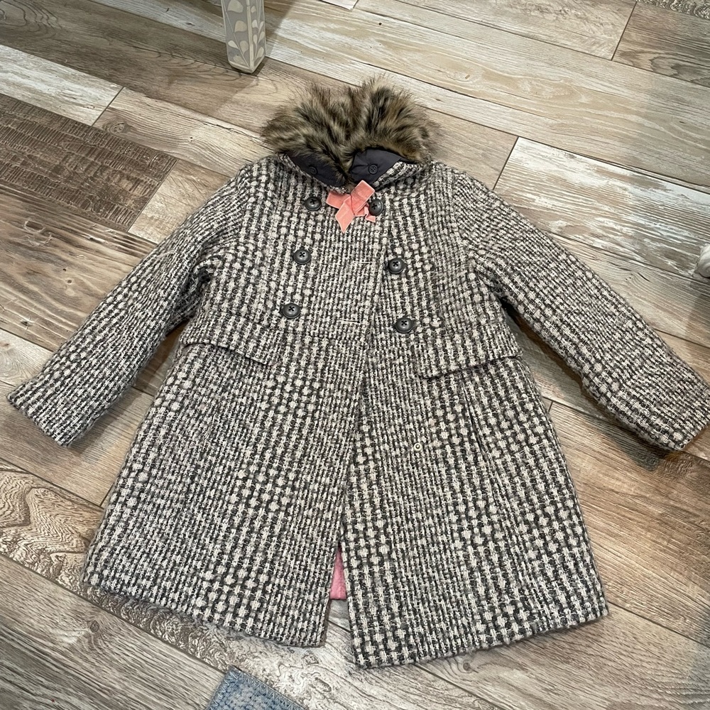 Jessica Simpson long tweed coat with removable faux fur collar